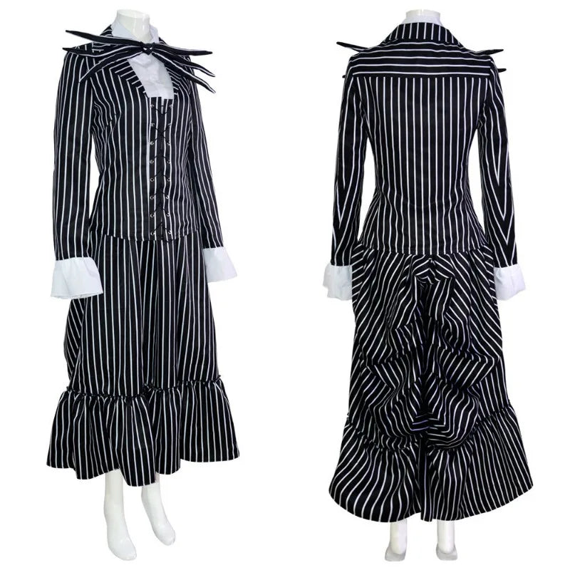 Christmas Eve Costume Jack on Skeleton Men's Women's Full Sally Black and White Stripes Cosplay Halloween