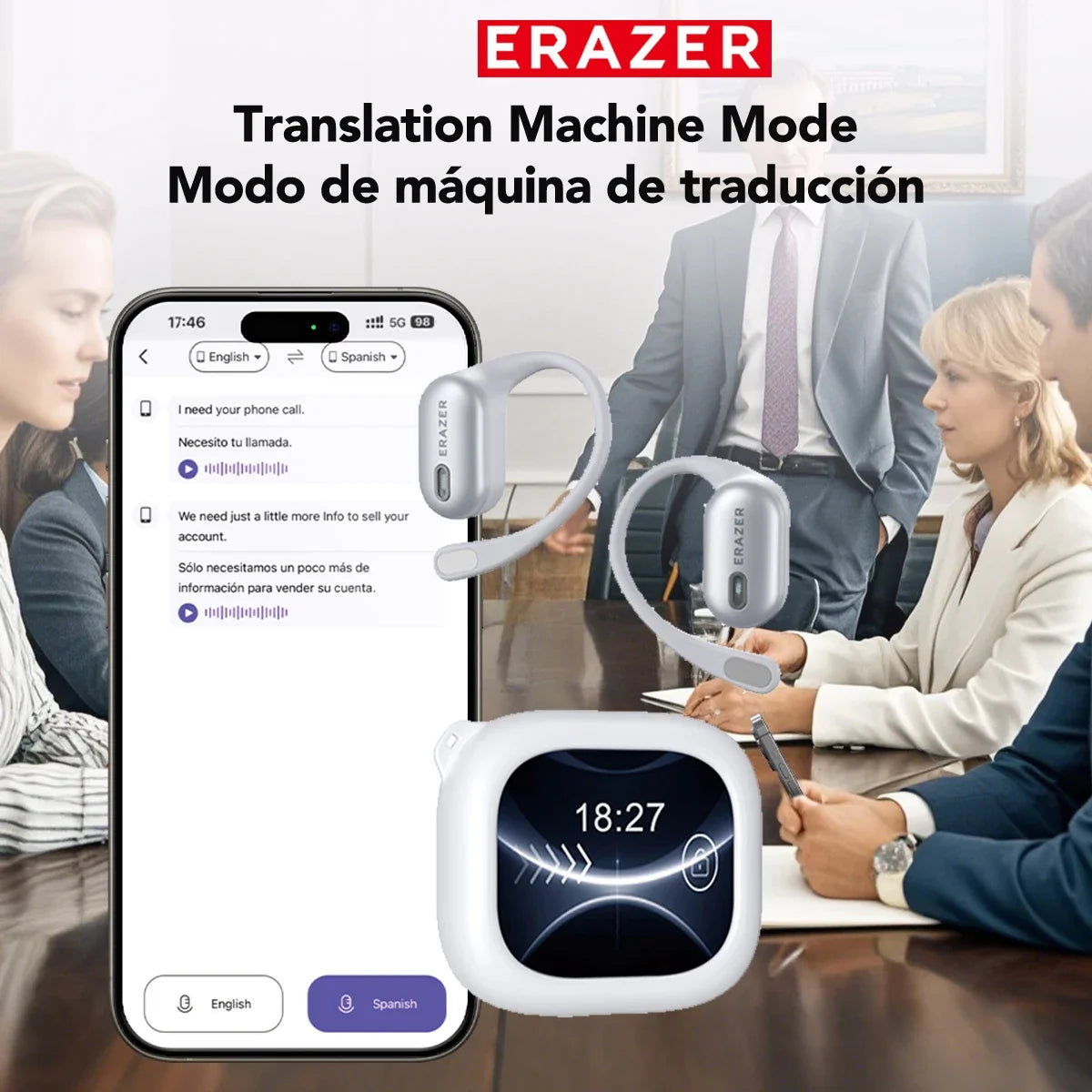  Bluetooth Earphones AI Translator ERAZER XF38, OWS LCD Touch Screen,Wireless,  HD Stereo