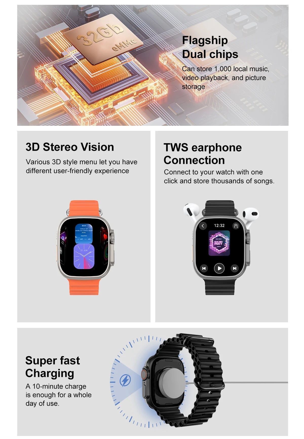 DT Ultra 3 Smartwatch Amoled Screen 4GB MP3 MP4 Player Bluetooth Network Sharing APP Store ChatGPT Smart AI Watch Men Sportwatch