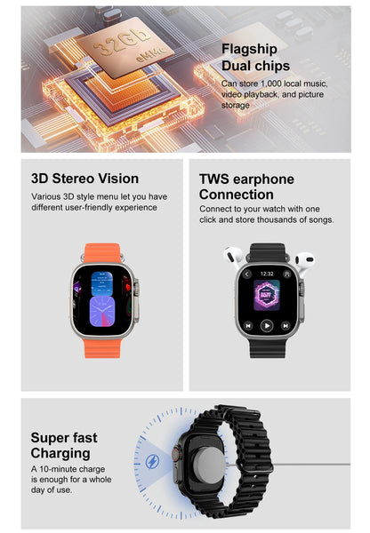 DT Ultra 3 Smartwatch Amoled Screen 4GB MP3 MP4 Player Bluetooth Network Sharing APP Store ChatGPT Smart AI Watch Men Sportwatch