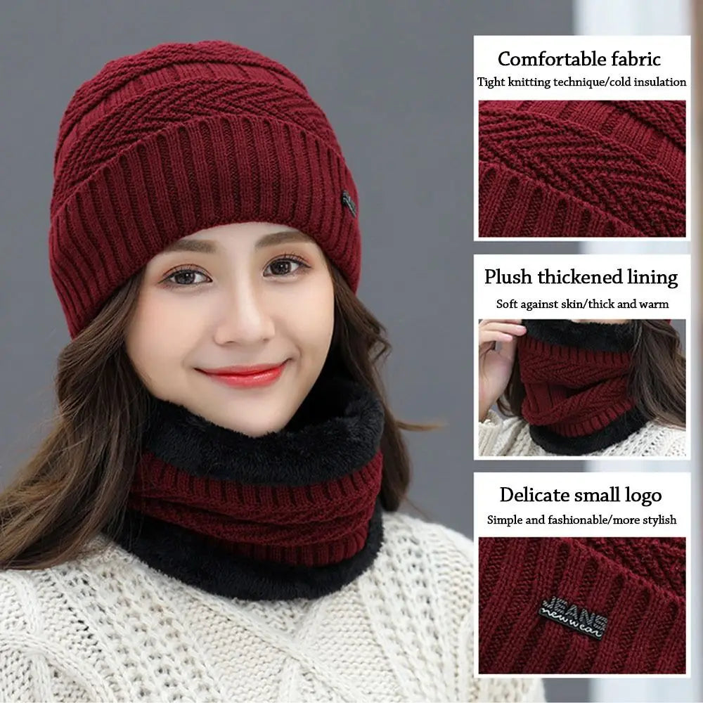 Men Women Winter Beanie Hat Scarf Casual Thermal Fleece Knitted Hat Soft Warm Balaclava Wool Neck Warmer Scarf Cap