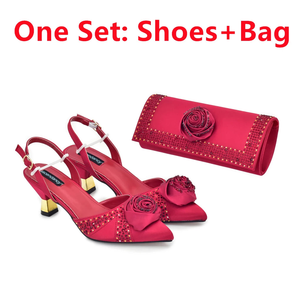 2025 Latest Italian Design African Women's High Heels Pointed Toe Sandals Party Wedding Party Shoes and Bags Set for Wedding