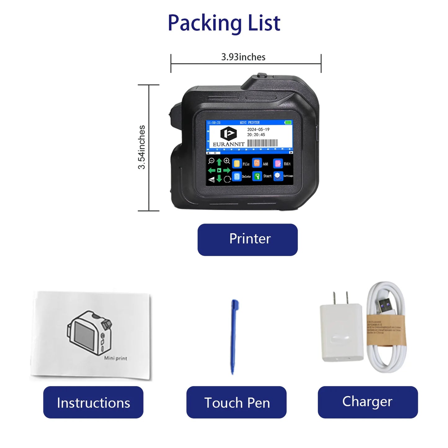 EURANNIT E98 0.5Inch Portable Mini Printer 2.8inch Touchscreen Inkjet Printer Expire Date QR Barcode Logo Label Printing Machine