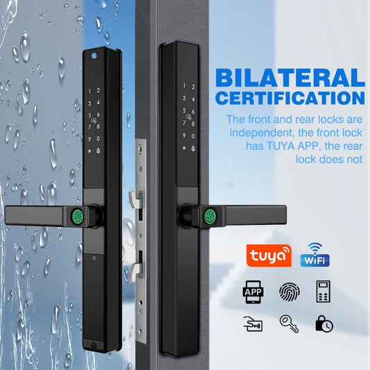 Waterproof Sliding Door Smart Lock Tuya WiFi Fingerprint Digital Code RFID Card Anti-Lock Aluminum Double-Side Electronic Lock