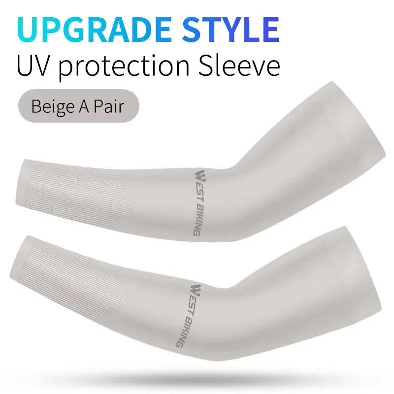 WEST BIKING Summer Sunproof Arm Sleeves UV Protection Seamless Digital Printing Cycling Running Sleeves Cooling Sport Gear