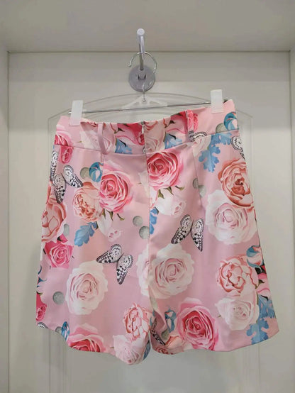 2025 Spring Summer Women's Two Piece Casual Sets Elegant Blazer Suit and Floral Print Shorts Ladies Matching Set Blazer Shorts