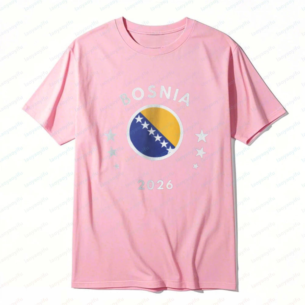 Bosnia 2026 Tee Bosnia Flag Football Soccer High Quality Cotton Shirt Vintage Classic Summer Breathable Clothes for Women Men