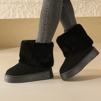 36-41 Women Snow Boots Winter Ankle Botas Stripe Fur Plush Cotton Shoes Platform Thick-soled Non Slip Fluffy Solid Warm Footwear
