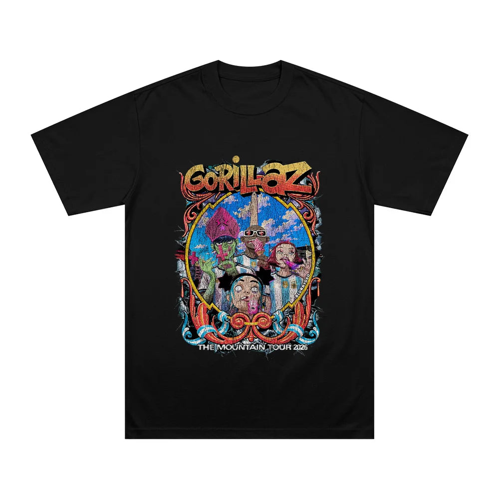 THE MOUNTAIN TOUR 2026 T Shirts Gorillazs Football World Cup Fashion High Street Streetwear Summer Unisex Pure Cotton Loose Tees