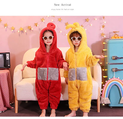 Adult Kids Costume Home 4 Colors Funny Tinky Winky Anime Tele baby tubbies Laa-Laa Po Soft Long Sleeves Piece Pajamas Costume