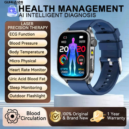2025 New Mcro Phsical Examination 650nm Laser Therapy ECG Urci Acid Blood Fat Smart Watch Men Blood Pressure Heart Rate Bracelet
