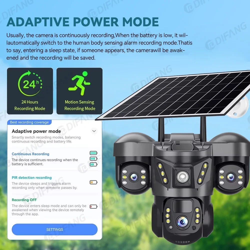 8K 15MP Three Screen 10X Zoom Wifi Surveillance Camera V380 Pro 4G Camera Solar Outdoor Waterproof Battery Security CCTV Solar