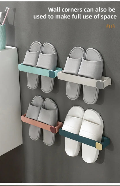4pcs Wall Mounted Shoes Rack Space Saving Slippers Storage Holder Folding Bathroom Towel Rack Bathroom Accessories
