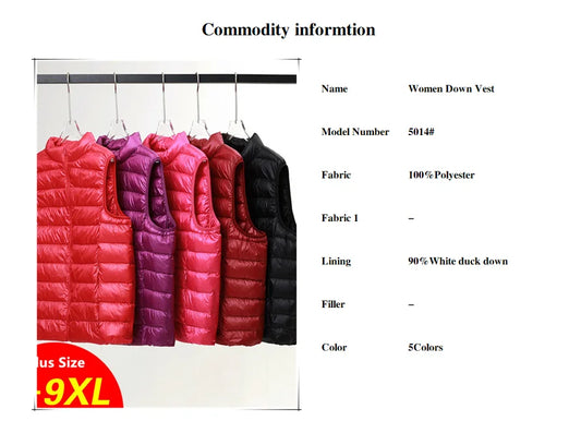 Plus Size 6XL 7XL 8XL Women Sleeveless Down Jacket 2024 New Autumn Winter Female Ultra Lightweight Packable Down Vest Coat