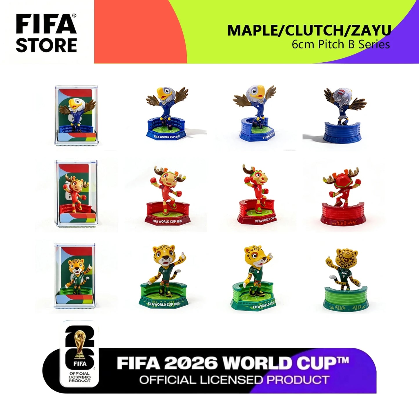 FIFA Official Licensed 2026 World Cup Mascot 3-Piece Collectible Set, Fan Memorabilia - Maple & Zayu & Clutch / 6cm/2.36in 6QCB