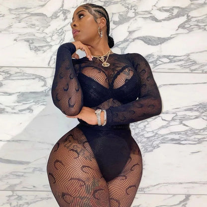 Sexy Streetwear Me See-tough Long Sve Set Pure Color round Ne Fitted Sle for Young Women 8-35 Summer Collection