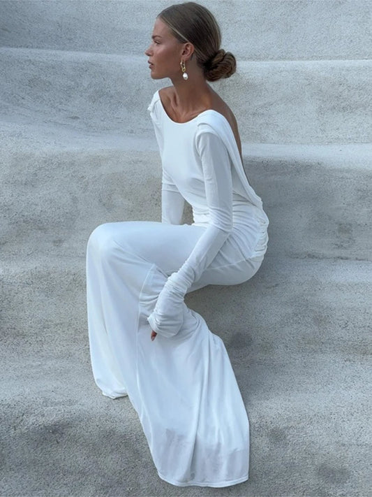 Women's Clothing Autumn New Style High-end Temperament Sexy Backless Dress Long Skirt Slim Fit Long Sleeved Dress