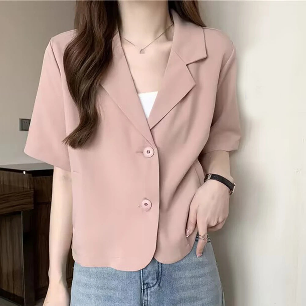 Summer Blazers Women Simple Leisure Loose Korean Style Youth Single Breasted Ladies Temperament Simple Fashion Classic