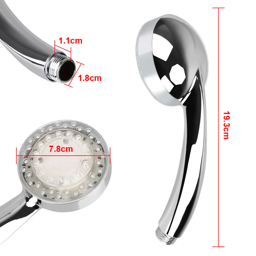 Ultra-Quiet Rainfall Top Spray LED Shower Head Water Flow Power Generaton 7 Colors Gradual Changing