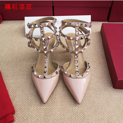 Women's Gladiator sandals Summer Black luxury Woman shoes Rivet High-heeled Three Straps Ankle Fashion Designer Ladies Shoes