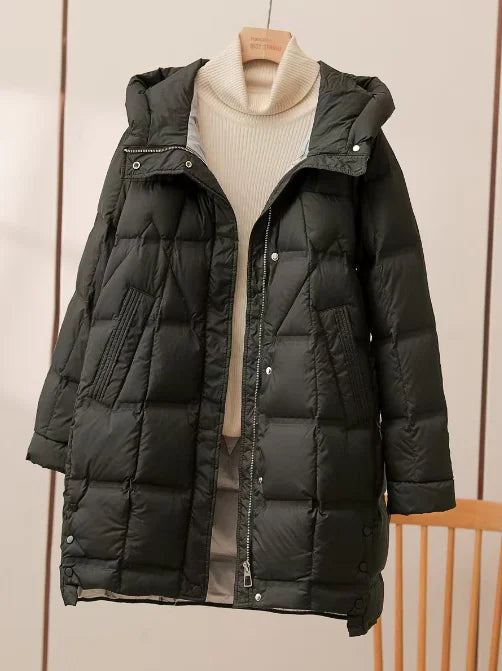 Winter Long 90% White Duck Down Jacket Women Hooded Zipper Puffer Coat Casual Warm Loose Puffer Feather Parka