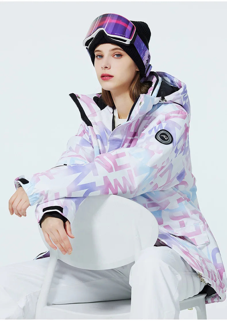 New Fashion Letter Women Ski Suit Winter Windproof Waterproof Snowboarding Jacket and Pants Snow Walking Clothes Female Snowsuit