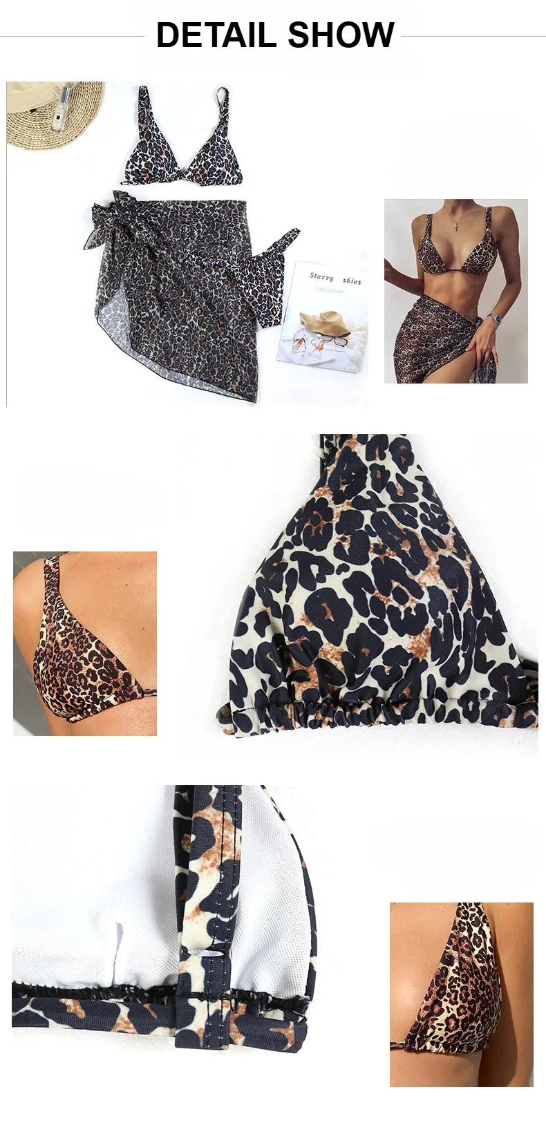 3 Piece Bikini Set Sexy Swimwear Swimsuit Women Triangle Leopard Rainbow Tie Dye Bikinis Set Bathing Suit Beach Skirt Cover Up