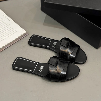 2025Summer New Style Women's Designer Brand Open Toe Flat Slippers Woven Comfortable Women's Shoes Casual Slippers Women's Shoes