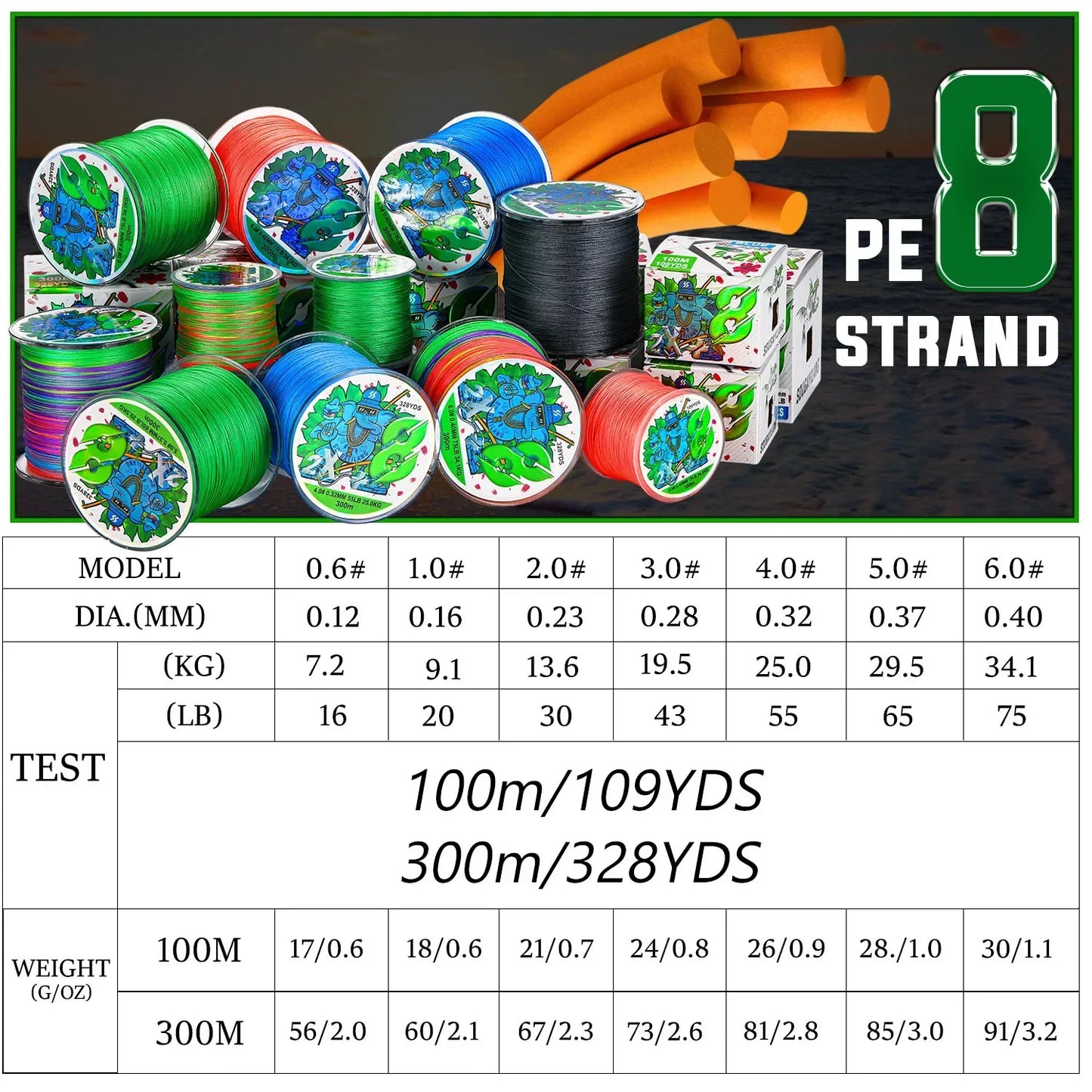 Sougayilang X8 300m Fishing Line 8 Strands Braided Fishing Line Abrasion Resistant Multifilament Carp Fishing Line 16-75LB