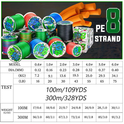Sougayilang X8 300m Fishing Line 8 Strands Braided Fishing Line Abrasion Resistant Multifilament Carp Fishing Line 16-75LB