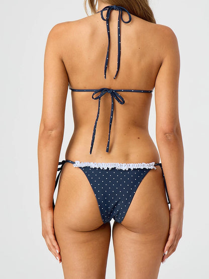 Yiiciovy Sexy Micro Bikini Set Women 2-Piece Brazilian Swimsuit Dot Halter Push Up Strap Thong Swimwear Female Bathing Suit