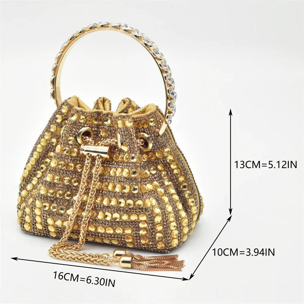New Fashion Gold Color Shoes and Bags To Match Set Nigeria Party Women's Wedding Bag and Shoe Set Decorated with Rhinestone