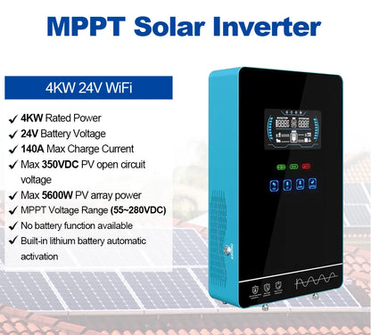 EASUN POWER 4000W Hybrid Inverter 110V Inversores 24V 140A MPPT Solar Charger Inverter Pure Sine Wave Inverter 6.25 Inch LCD