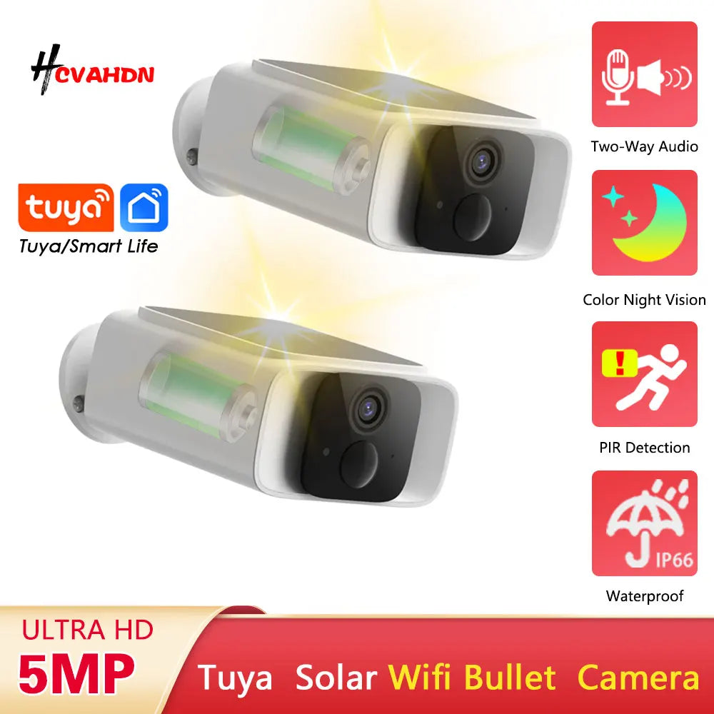 Tuya Wifi Solar Bullet Camera Outdoor 5MP Waterproof Battery Powered CCTV Surveillance Security Camera Wireless 2 Way Audio