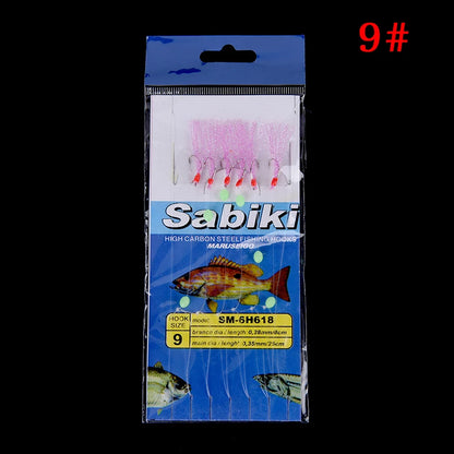 6pcs/set noctilucence Mackerel Feathers Bass Cod Sea Fishing Tackle Boat Luminous Fishing Hook Treble Fishing Lures