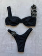 2024 New Bikini Set Womens Steel Plate Solid Color Three-dimensional Flower Split Ladies Swimsuit Women