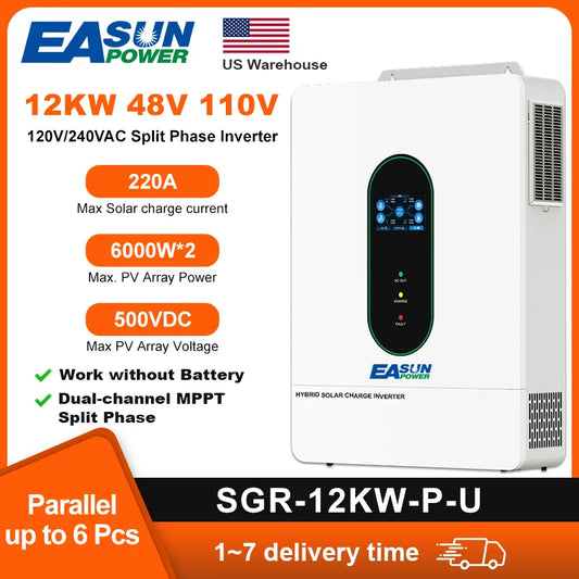 EASUN POWER 12KW Hybrid Inverter 48V 110V Split Phase Solar Inverter 2 MPPT Paralleled With WiFi 220A Solar Controller Inverters