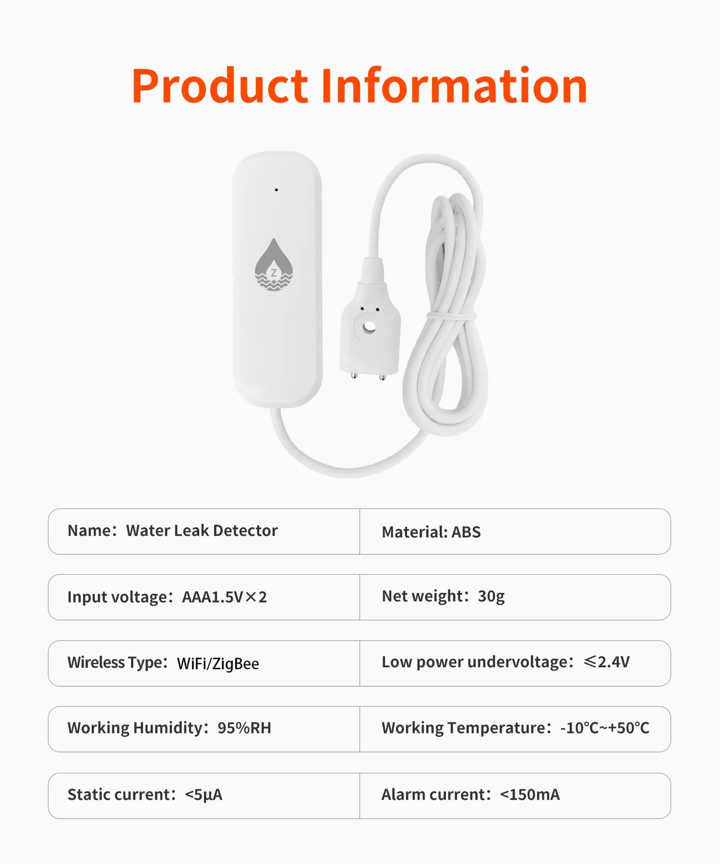 Tuya WiFi/Zigbee Water Sensor Underground Water Level Leak Detector Smart Home Security APP Remote Monitor Security Protection