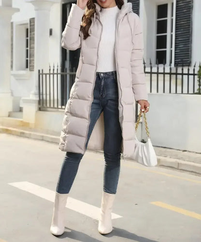 New Hooded Down Coats Women Medium Long Slim Fit Down Parkas Winter Warm Solid Casual Zipper Coat Stylish Outwear Autumn Jackets