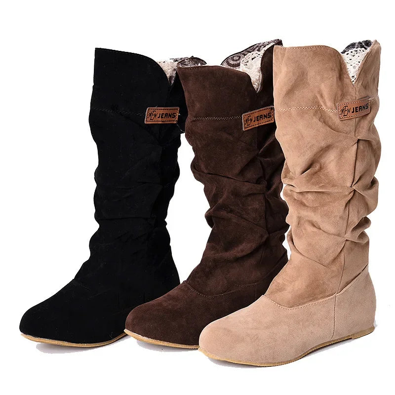 New Mid-tube Snow Boots Hollow Cotton Thread Hook Lace Frosted Lady Boots Large Size Women's Shoes