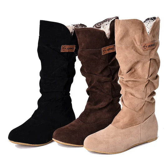 New Mid-tube Snow Boots Hollow Cotton Thread Hook Lace Frosted Lady Boots Large Size Women's Shoes