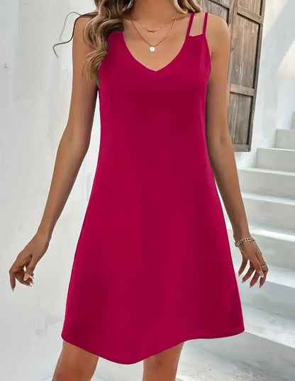 Womens Dresses Summer Fashion Solid Color Casual V-Neck Sleeveless Daily Mini A-Line Dress Woman Clothing