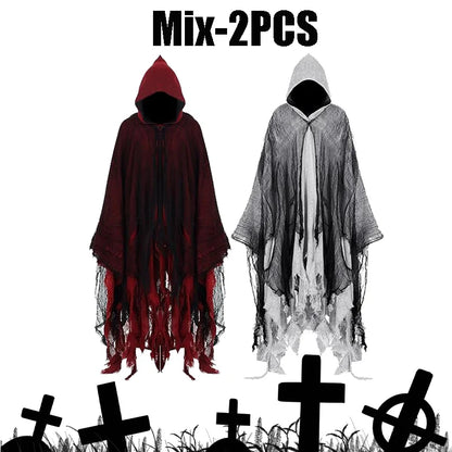 Mens Terrifying Halloween Costume Scary Hooded Cloak Horror Robe Gothic Masquerade Party Cosplay Dress Up Props Essential