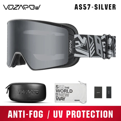 Vozapow Ski Goggles Magnetic Double Layer Anti Fog Professional Skiing Mask Men Women Super View Snowboard UV400 Snow Sunglasses