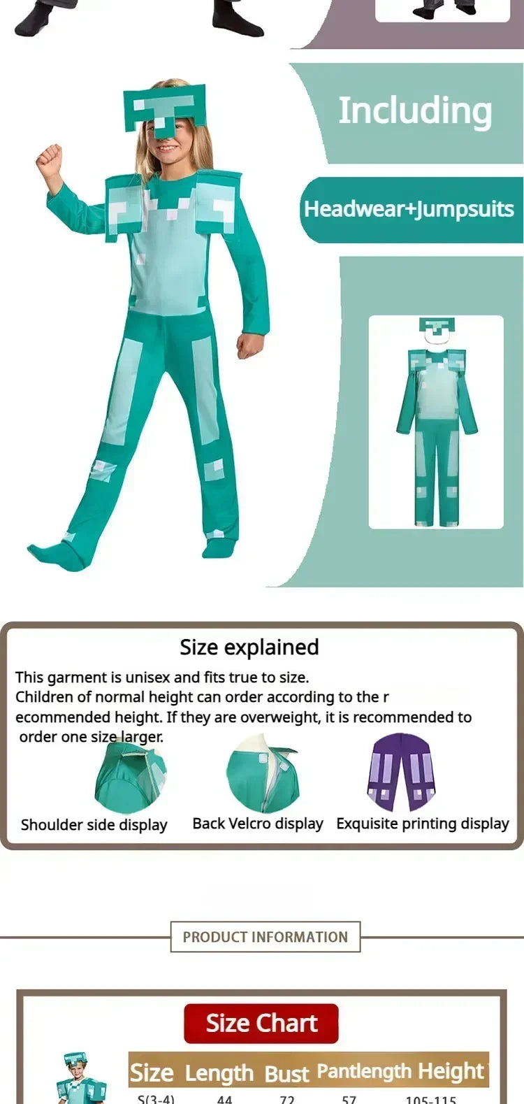 Carnival Party Dress Mask Classic Creeper Anime Game Character Set Diamond Armor Cosplay Costume Children's Clothing