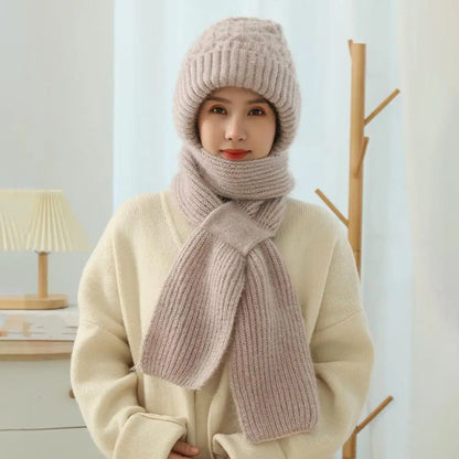 Winter Knitted Integrated Hat Scarf Set Cold Proof Ear Protection Scarf Warm Beanies Cycling Windproof Ladies Outdoor Caps