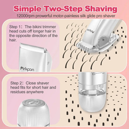PIRKPON Rechargeable Dual-Head Shaver Women Hair Remover IPX7 Waterproof Bikini Trimmer Painless Electric Razor for Underarm Leg