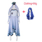 Bride Emily Cosplay Costume Wig Zombie Ghost Emily Blue Printed Dress Gothic Clothing Halloween Party Princess Dress Suit