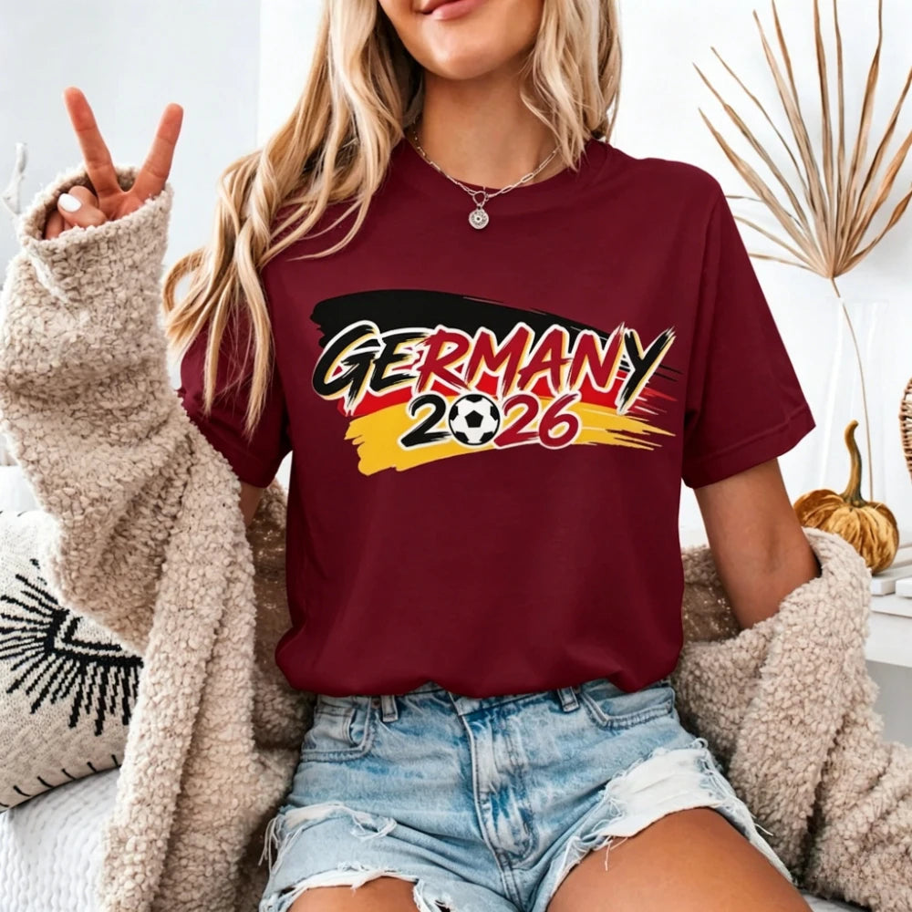 Germany 2026 Soccer Shirt German Football Fan Shirt Soccer Party Supplies Casual Daily Wear Men Women Fashion Summer Cotton Tops