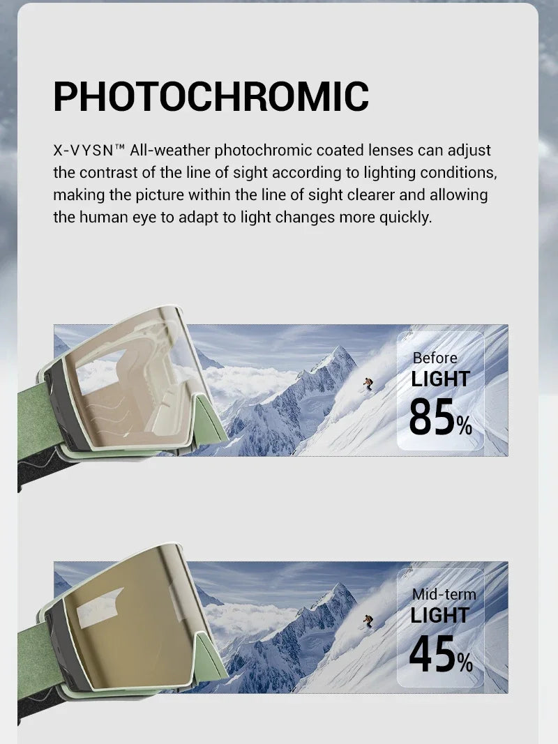 KAPVOE New Outdoor Photochromic Ski Goggles Winter Snow Sports for Unisex Snow Glasses UV400 Anti-fog Magnetic Snowboard Glasses